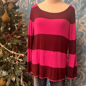 J. Crew Fuchsia and Black Striped Long Sleeve Top